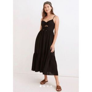 Madewell Ruched Keyhole‎ Tiered Black Midi Dress Size 10